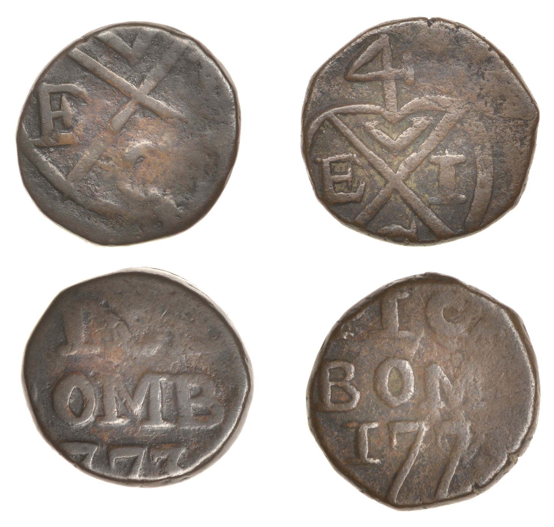 East India Company, Bombay Presidency, Early coinages: English design, copper Pice (2) in th...