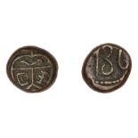 East India Company, Madras Presidency, Early coinages, copper Cash, type IV, 1736, heart-sha...