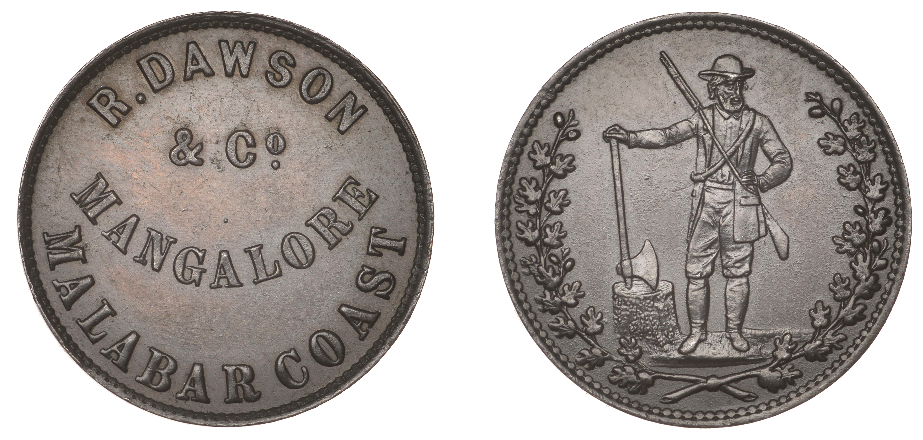 East India Company, Bombay Presidency, Malabar Coast, Mangalore, R. Dawson & Co, copper toke...