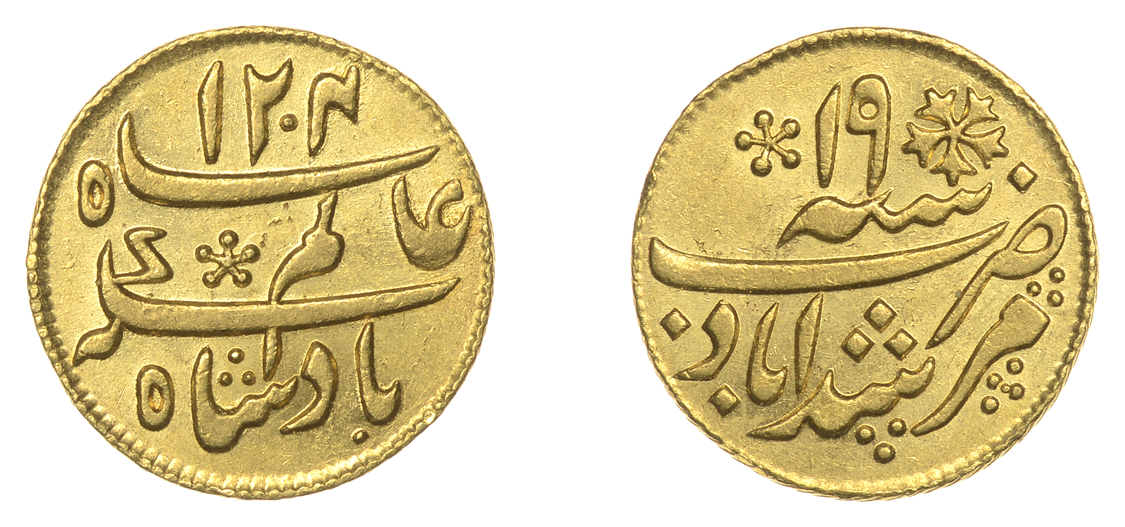 East India Company, Bengal Presidency, Calcutta Mint: Second milled issue, gold Quarter-Mohu...