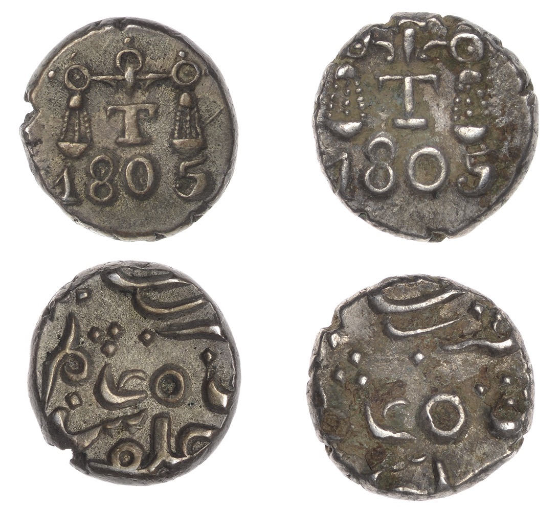 East India Company, Bombay Presidency, Malabar Coast, silver Fifth-Rupees (2) in the name of...