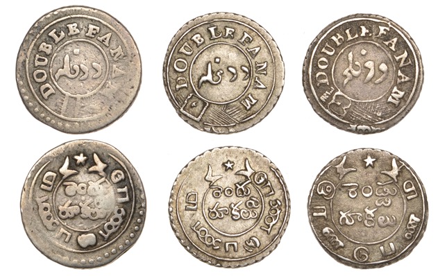 East India Company, Madras Presidency, Reformation 1807-18, silver Double-Fanams, second iss...