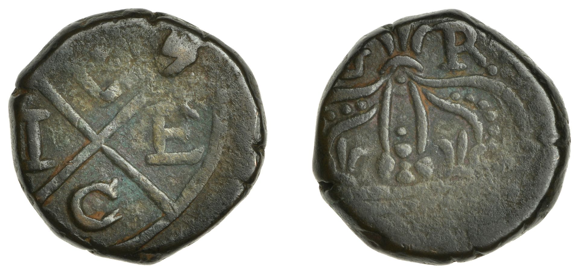 East India Company, Bombay Presidency, Early coinages: English design, copper Double-Pice in...