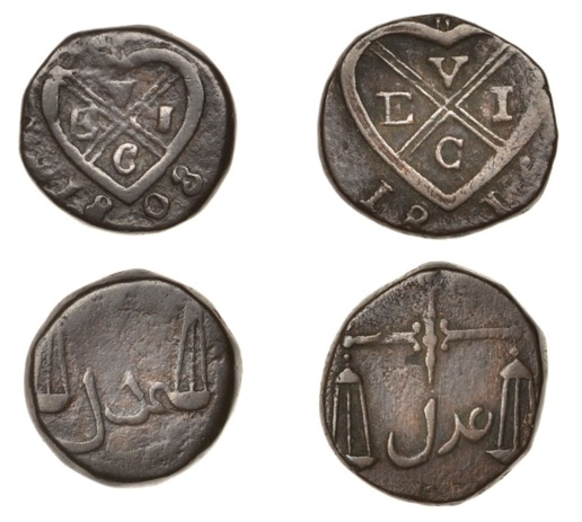 East India Company, Bombay Presidency, Later coinages: Local minting, copper Half-Pice (2),...