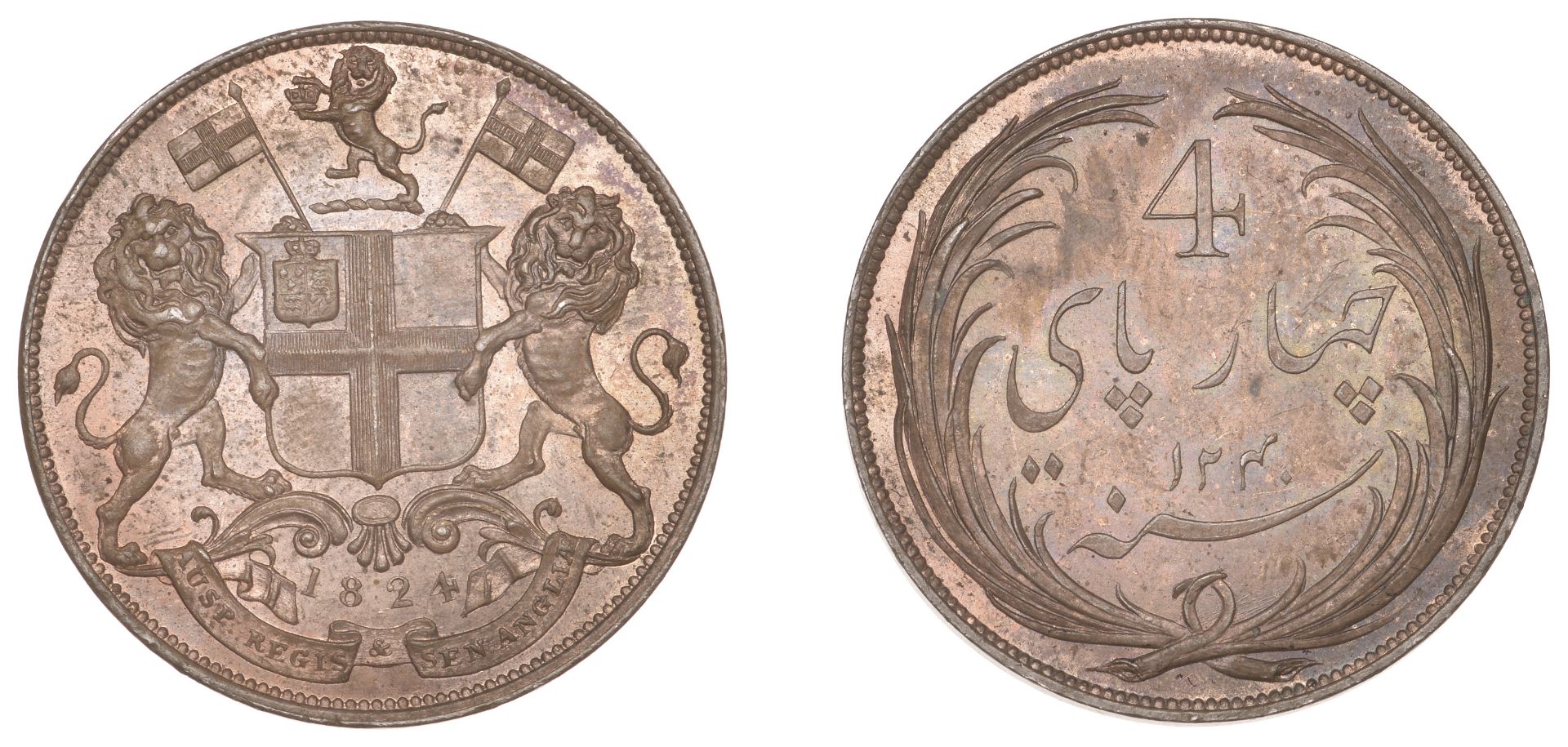 East India Company, Madras Presidency, Later coinages 1812-35, Royal Mint, London, copper 4...