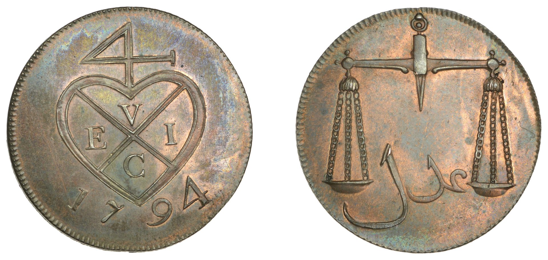 East India Company, Bombay Presidency, European Minting, 1791-4, Soho, copper Proof Pice or...