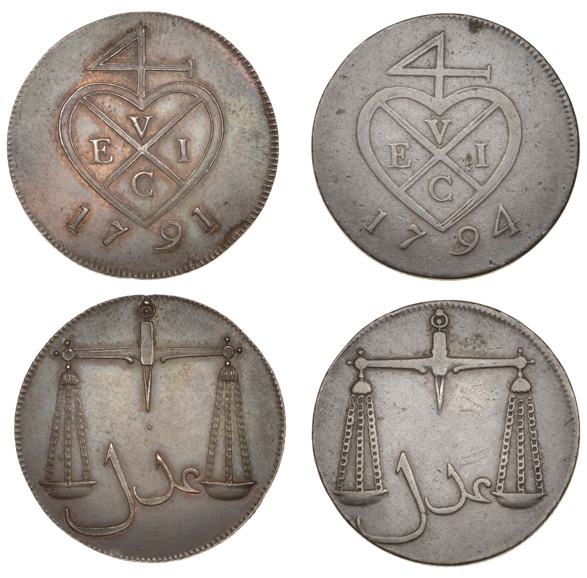East India Company, Bombay Presidency, European Minting, 1791-4, Soho, copper Pice or 4 Reas...