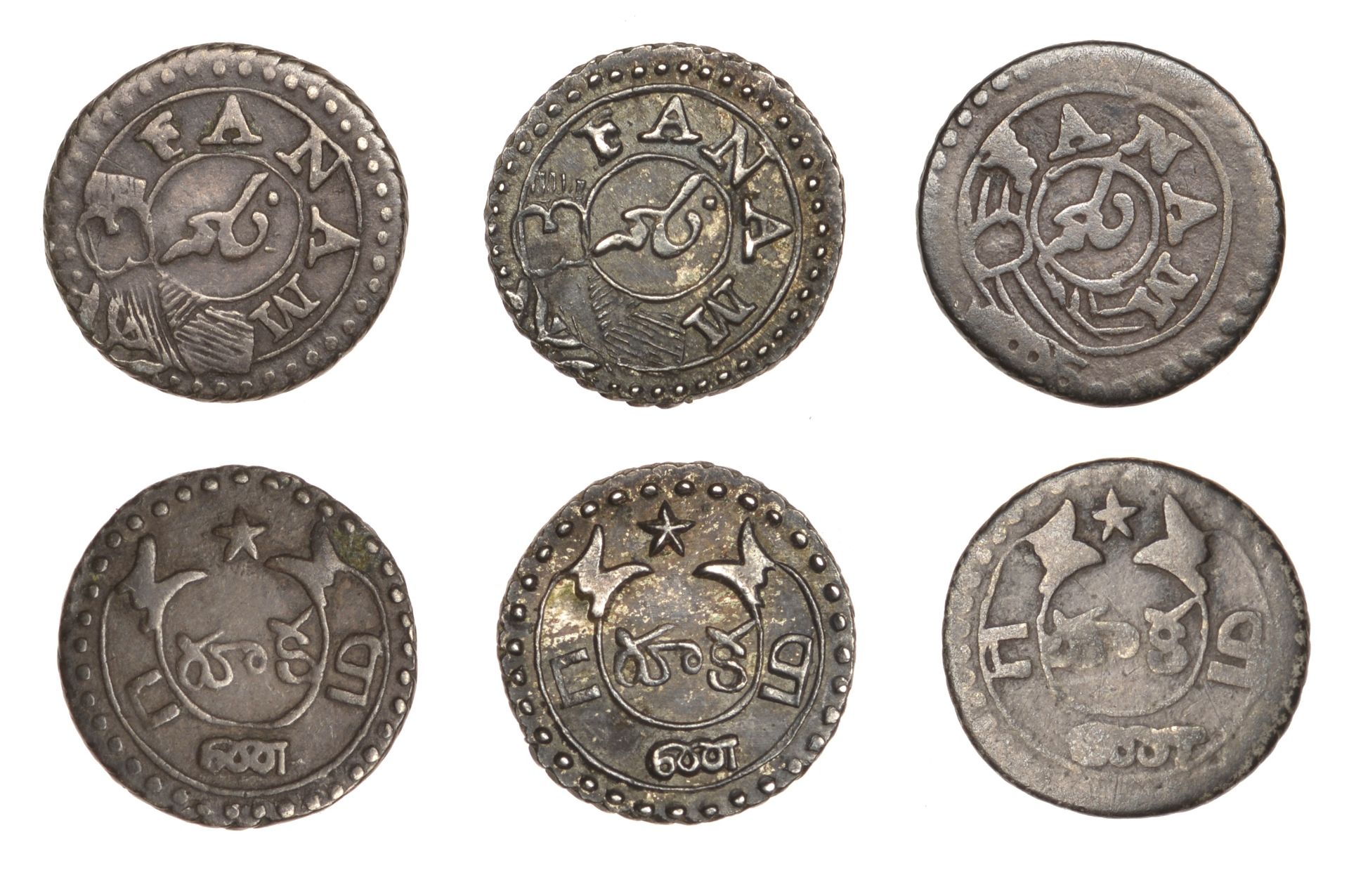 East India Company, Madras Presidency, Reformation 1807-18, silver Fanams, second issue (3),...