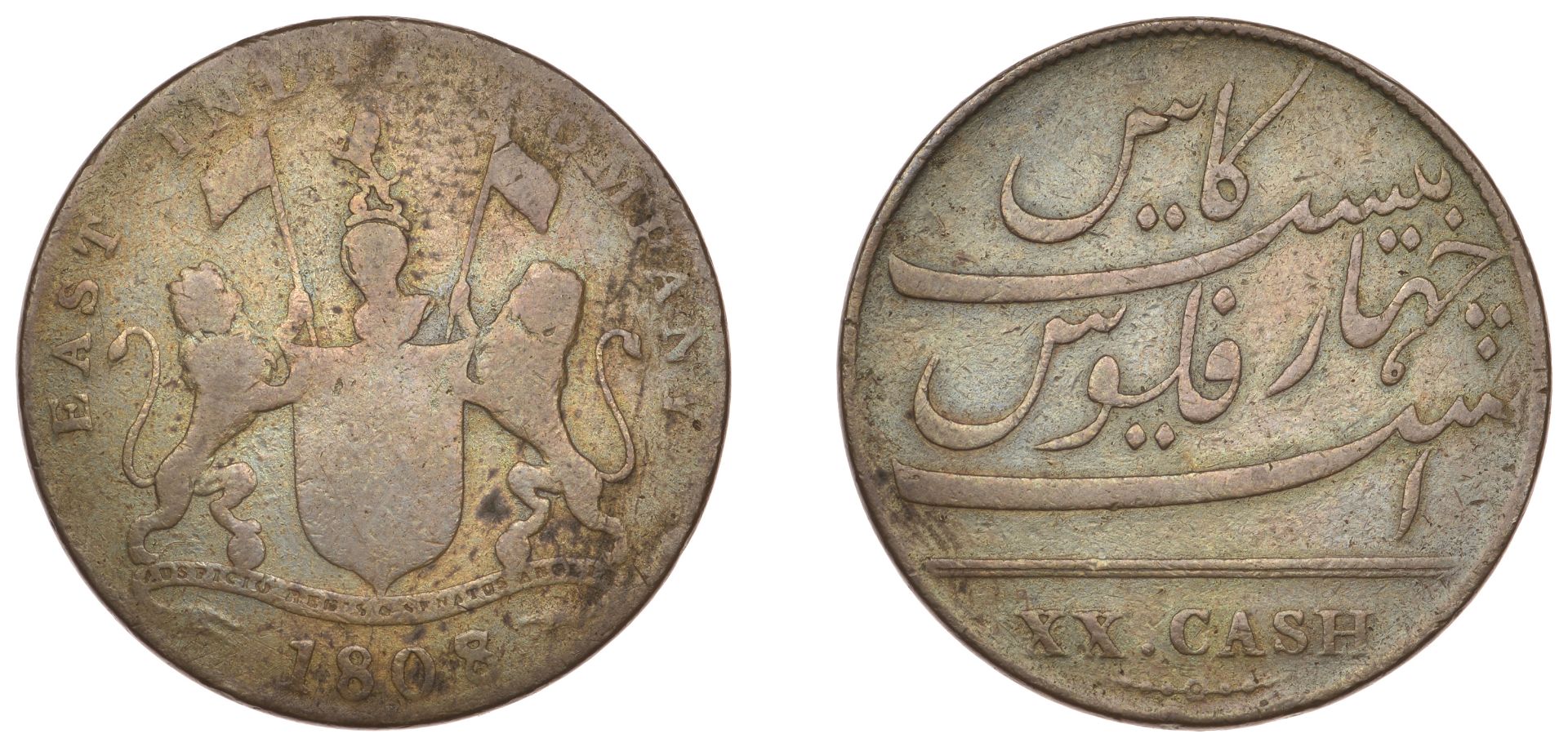 East India Company, Madras Presidency, European Minting, 1803-8, Soho, brass Trial 20 Cash,...