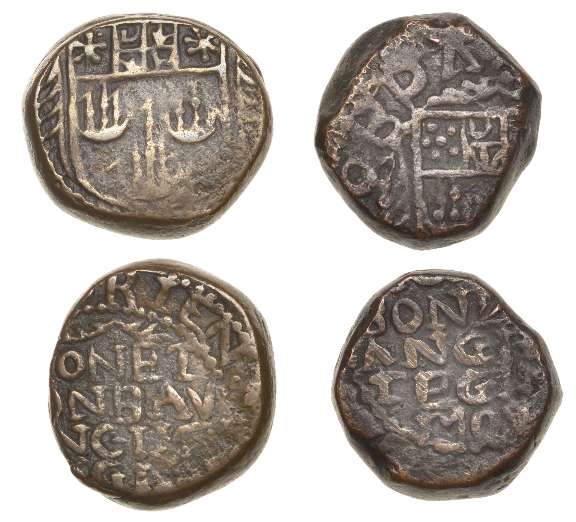 East India Company, Bombay Presidency, Early coinages: English design, copper Copperoons (2)...