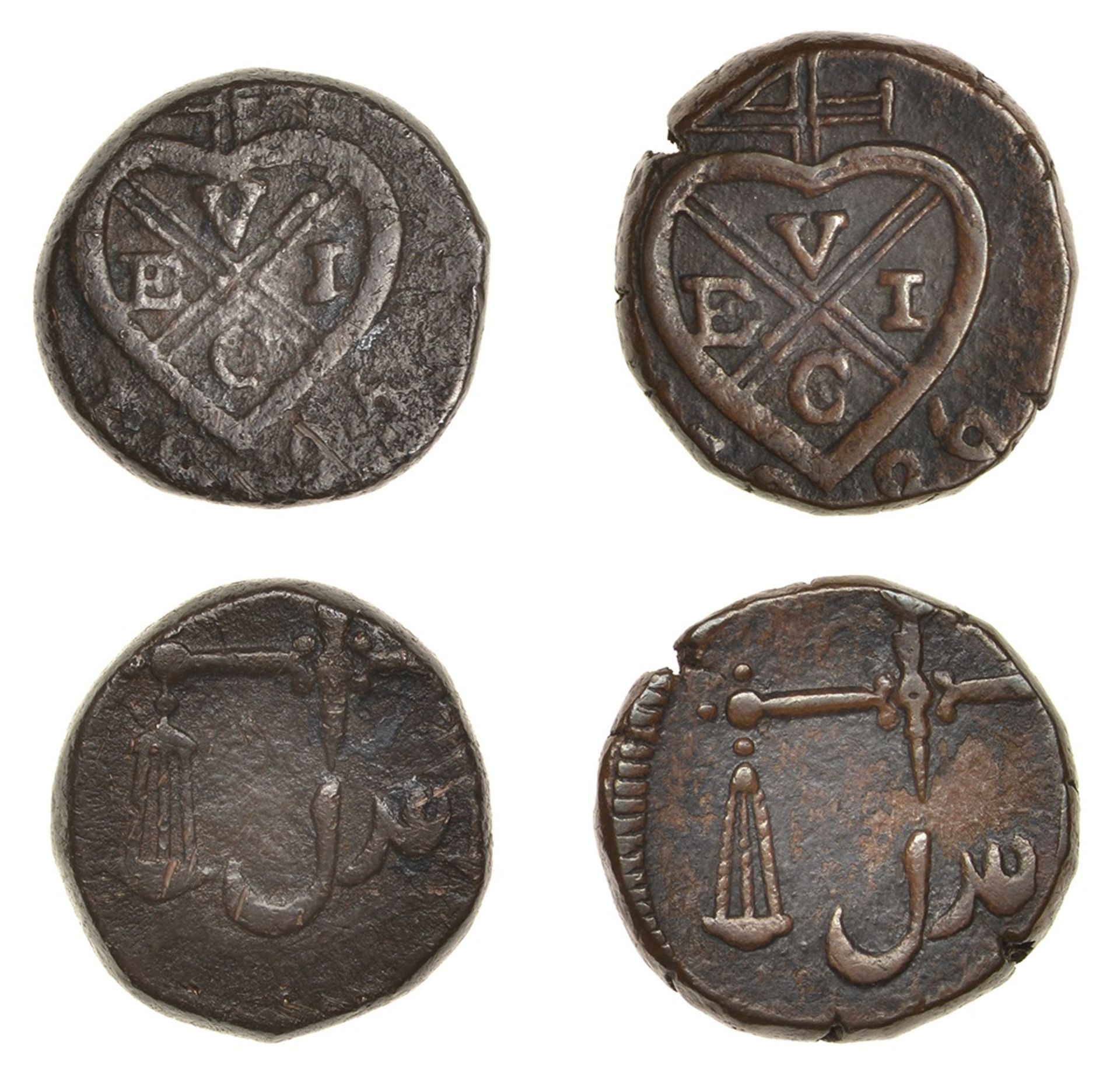 East India Company, Bombay Presidency, Later coinages: Local minting, copper Half-Pice (2),...