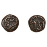 East India Company, Madras Presidency, Early coinages, copper Cash, type IV, 1731, heart-sha...