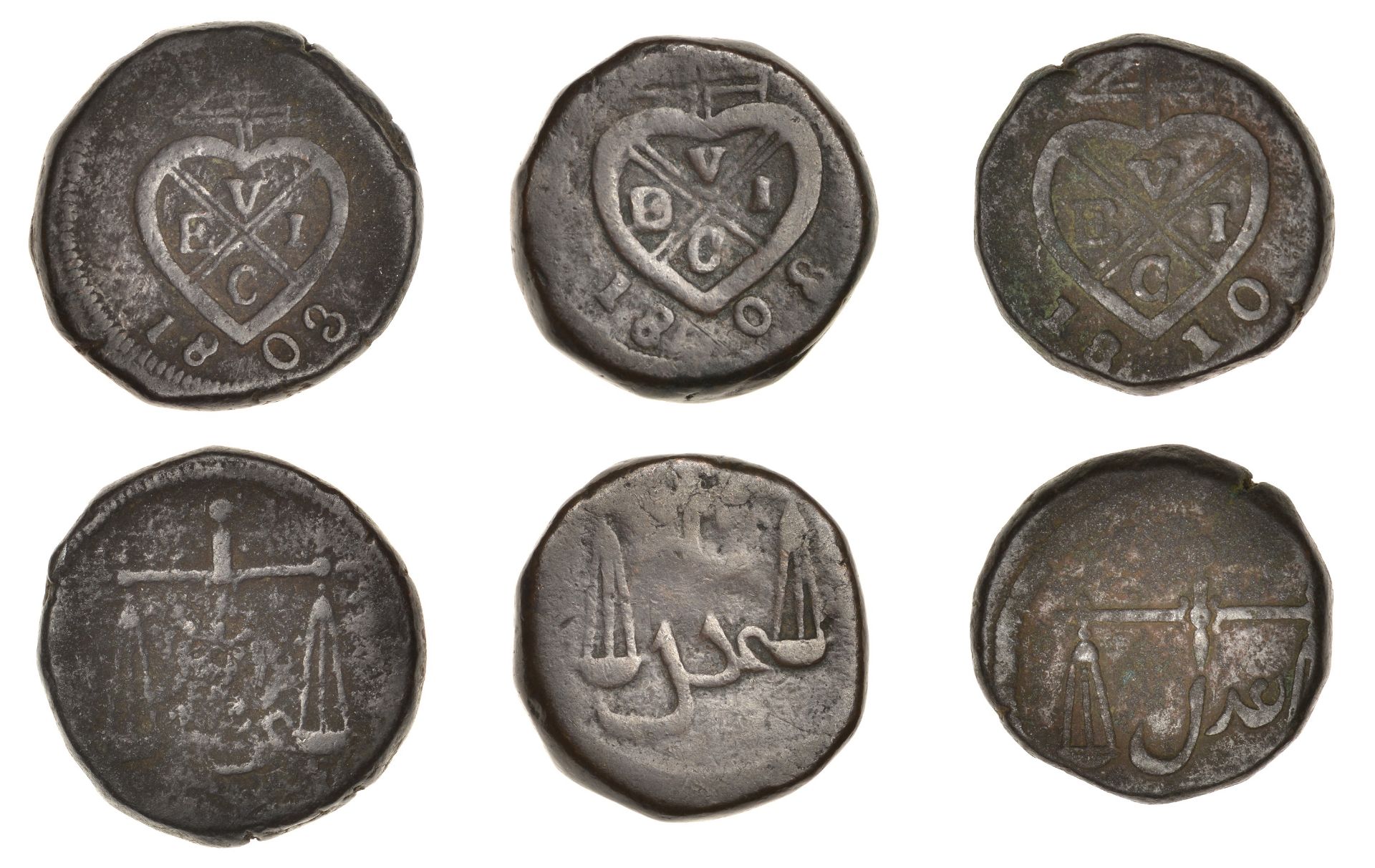 East India Company, Bombay Presidency, Later coinages: Local minting, copper Pice (3), 1803,...