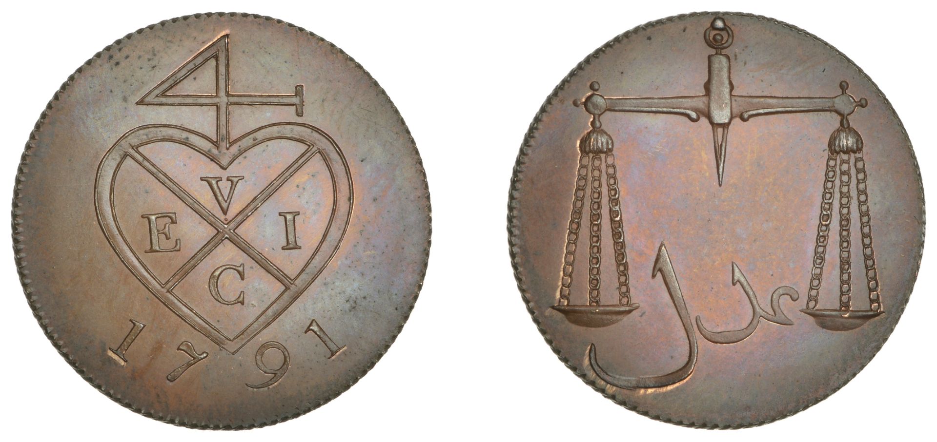 East India Company, Bombay Presidency, European Minting, 1791-4, Soho, copper Proof Pice or...