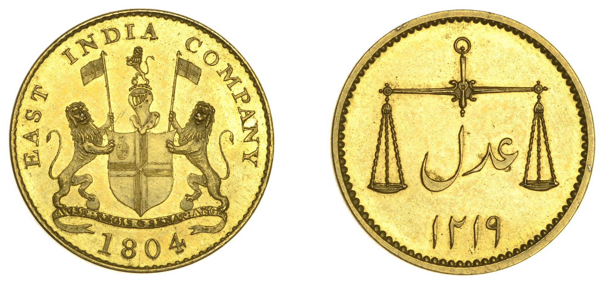 East India Company, Bombay Presidency, European minting, 1804 Soho, gilt-copper Proof Half-P...
