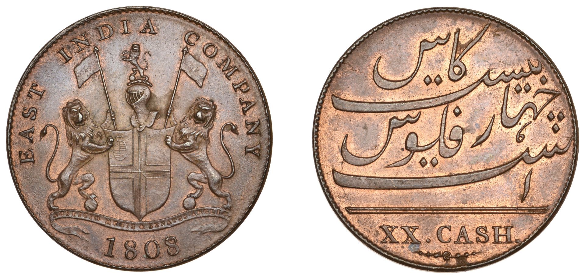 East India Company, Madras Presidency, European Minting, 1803-8, Soho, copper 20 Cash, 1808/...