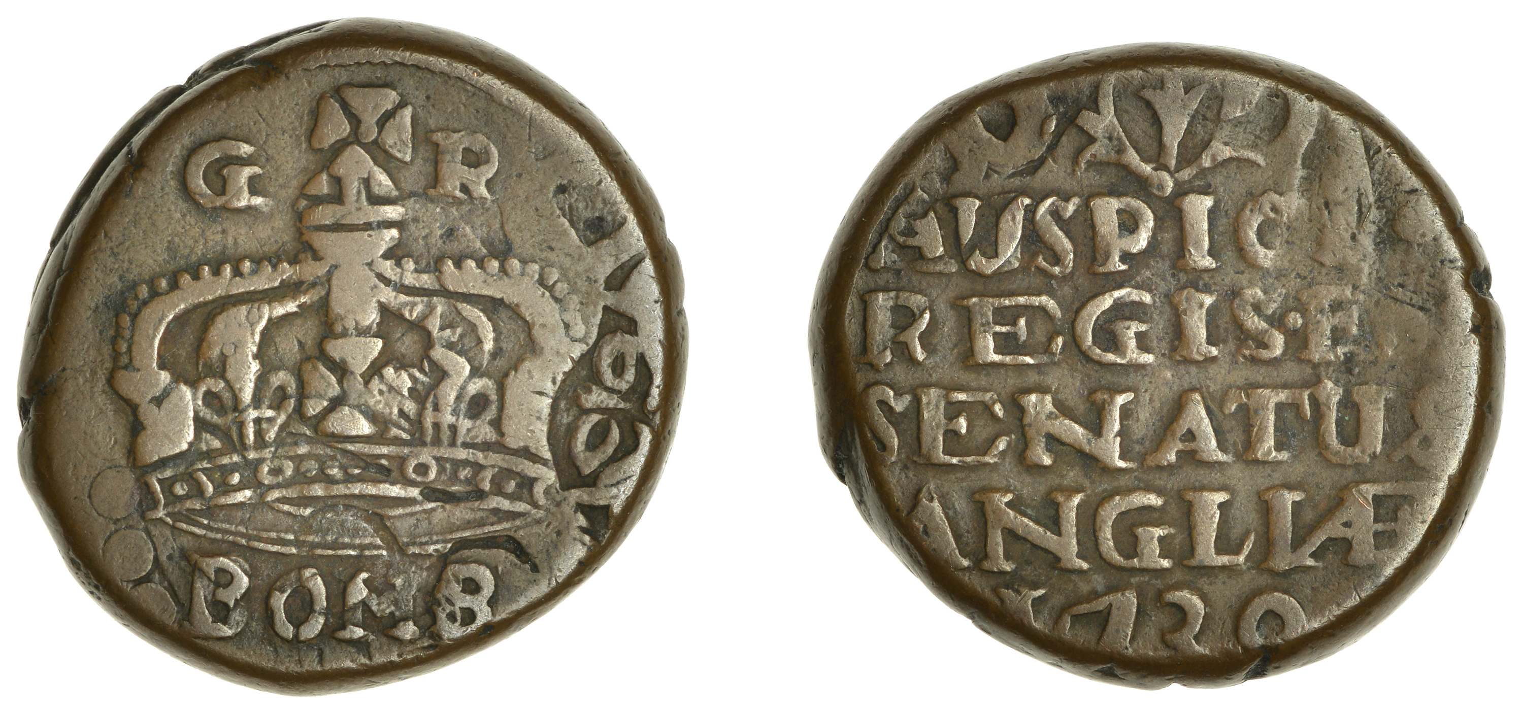 East India Company, Bombay Presidency, Early coinages: English design, copper Double-Pice in...