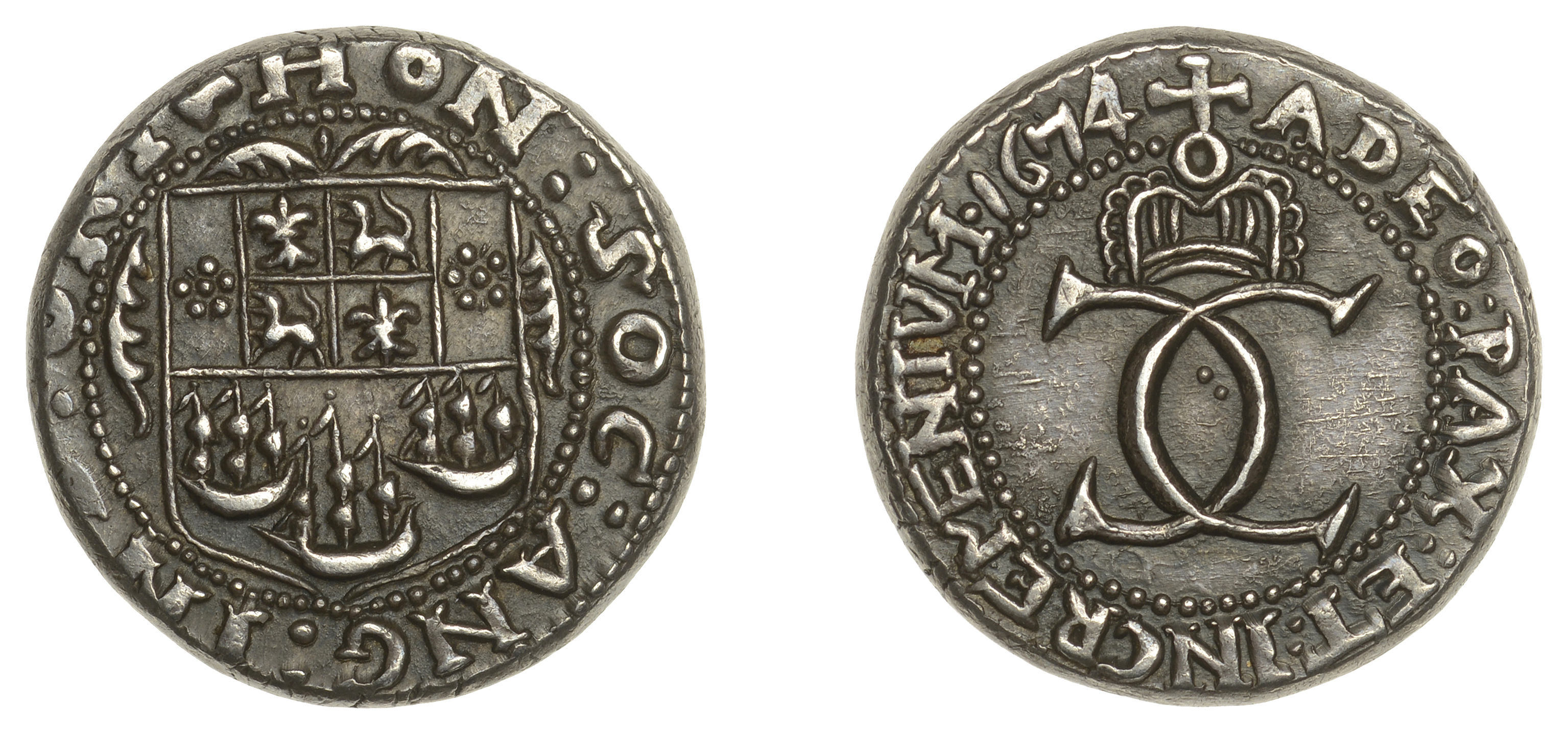 East India Company, Bombay Presidency, Early coinages: English design, silver Anglina, type...