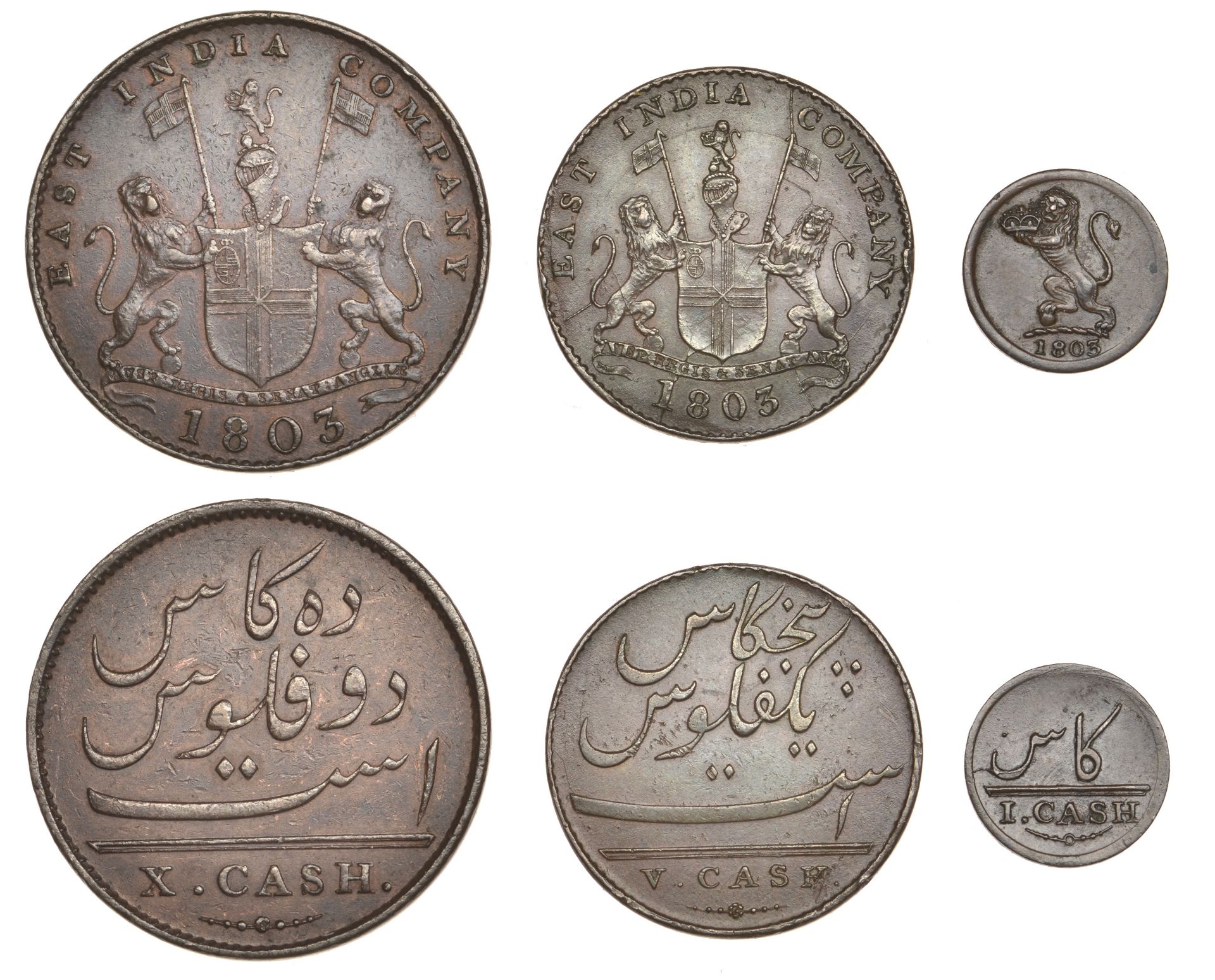 East India Company, Madras Presidency, European Minting, 1803-8, Soho, copper 10 Cash, 1803,...