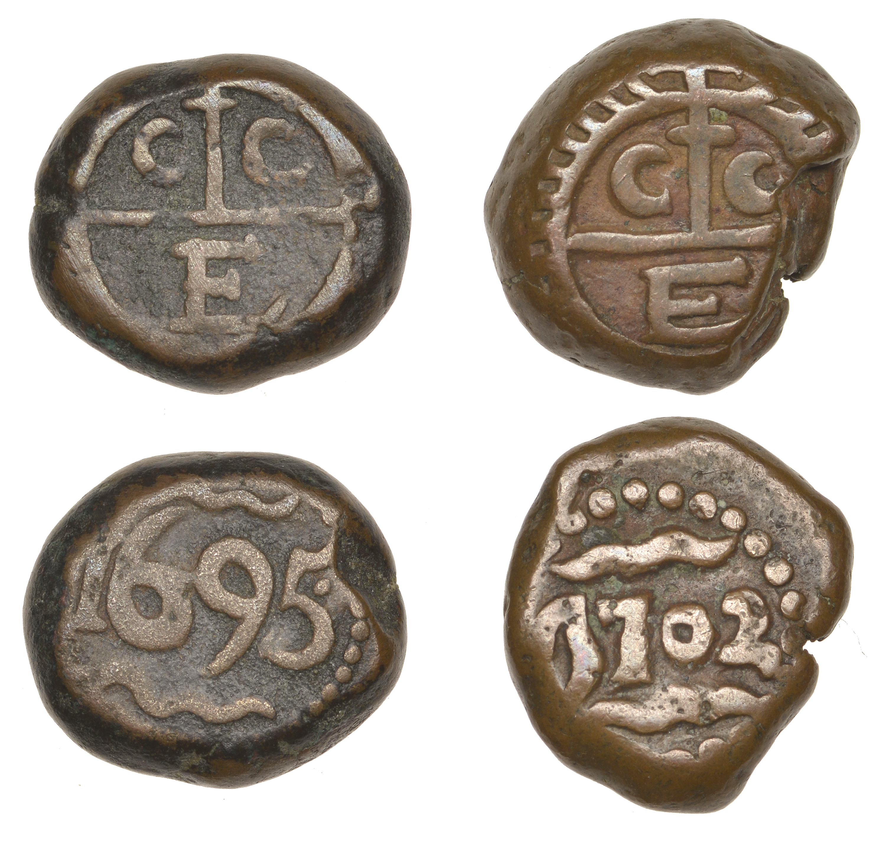 East India Company, Madras Presidency, Early coinages, copper Dudus or 10 Cash, first issue...