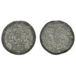 East India Company, Bombay Presidency, Early coinages: English design, tin Double-Pice, 1718...