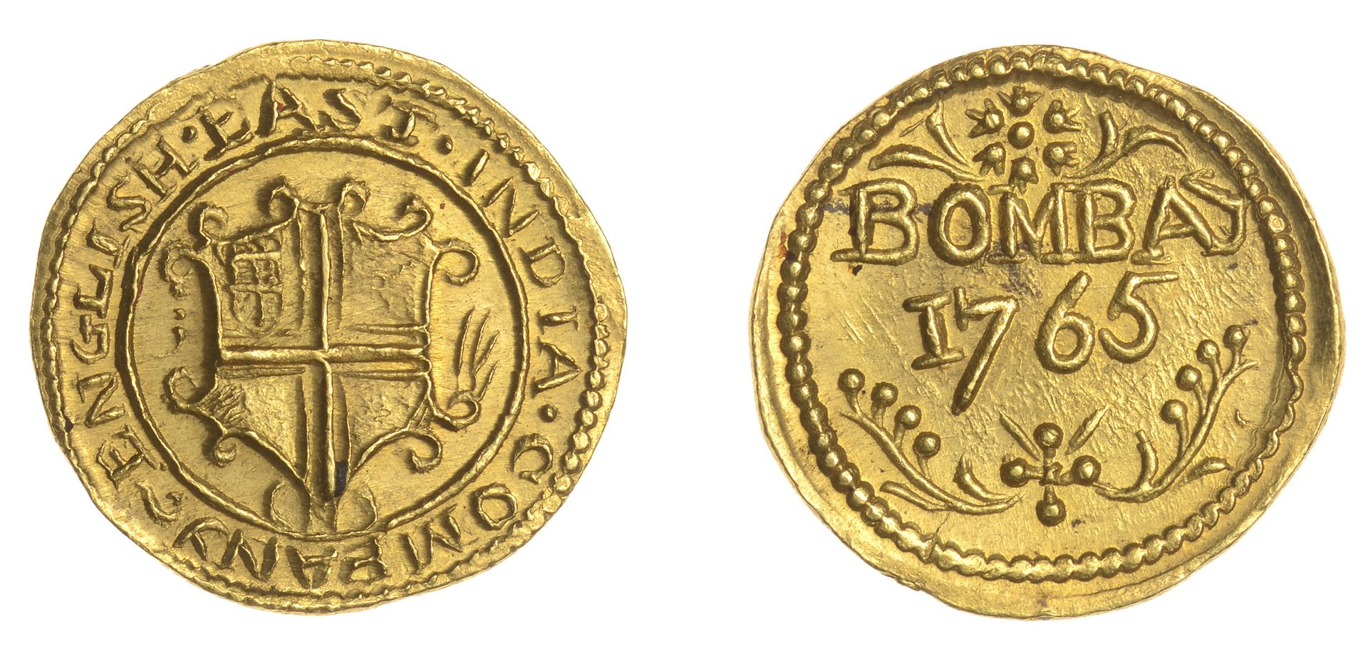 East India Company, Bombay Presidency, Early coinages: English design, gold Quarter-Mohur, 1...