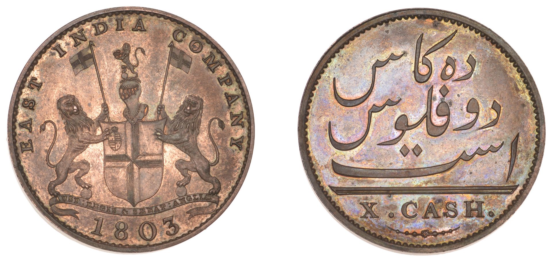 East India Company, Madras Presidency, European Minting, 1803-8, Soho, copper Proof 10 Cash,...