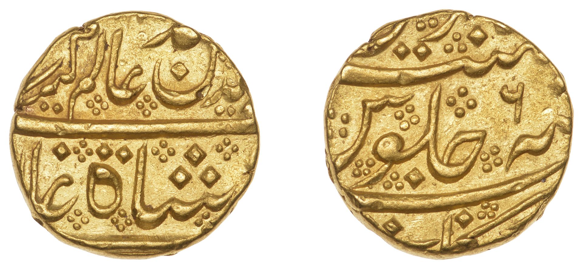 East India Company, Madras Presidency, Early coinages: Mughal style, Arkat, gold Mohur in th...