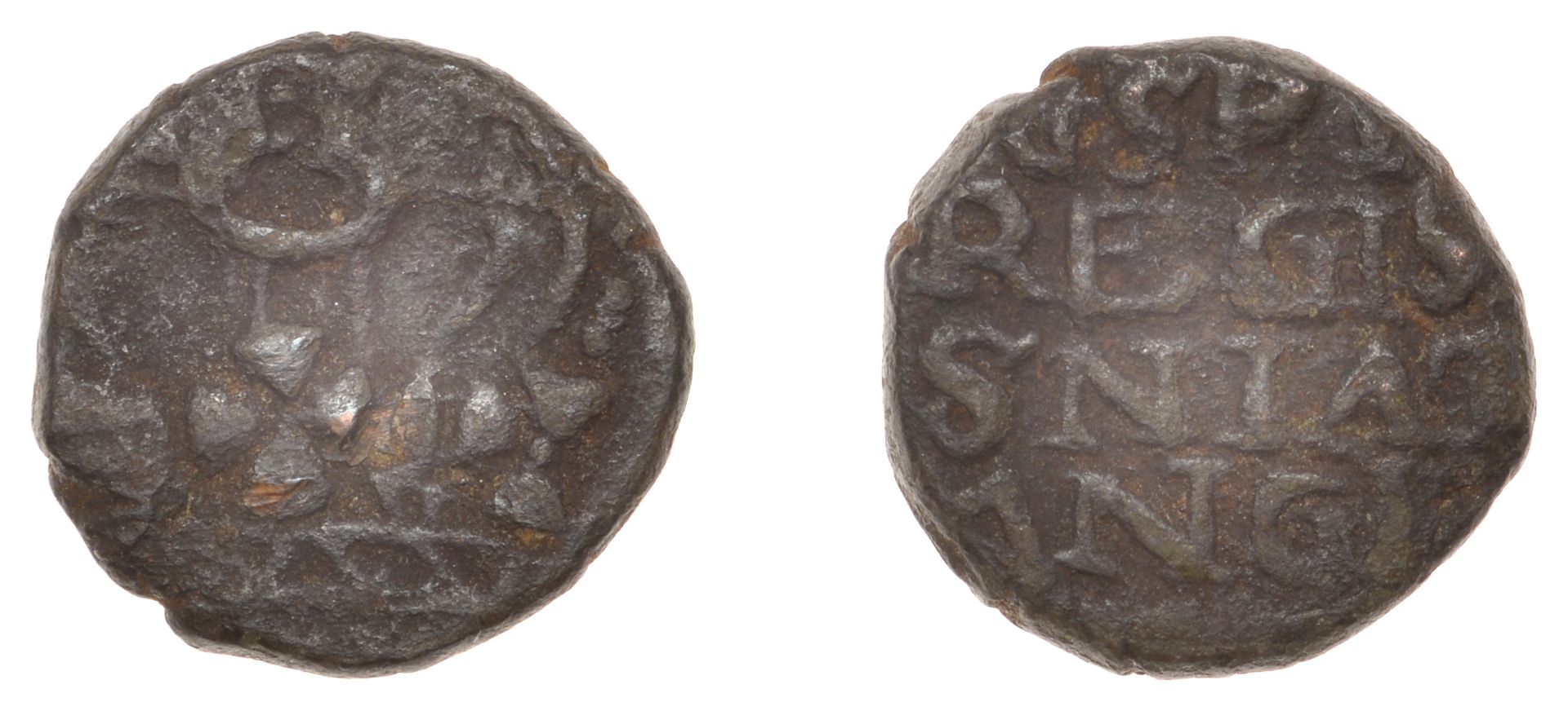 East India Company, Bombay Presidency, Early coinages: English design, copper Half-Pice in t...