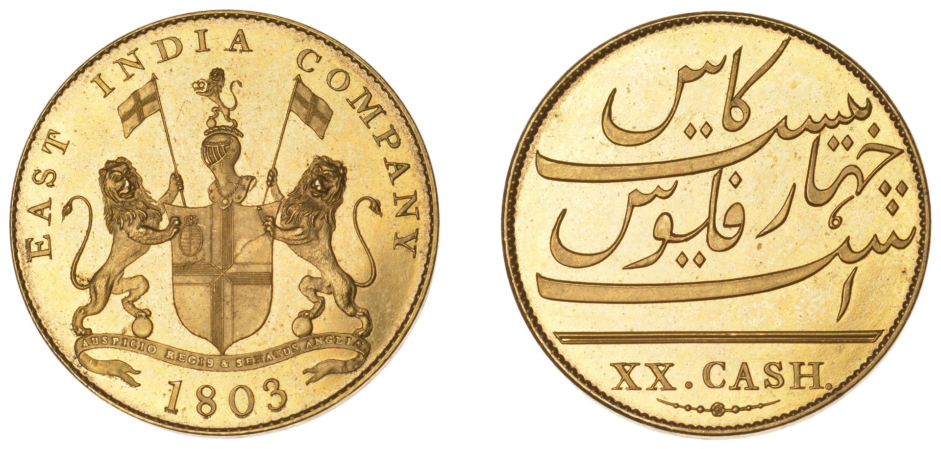 East India Company, Madras Presidency, European Minting, 1803-8, Soho, gilt-copper Proof 20...