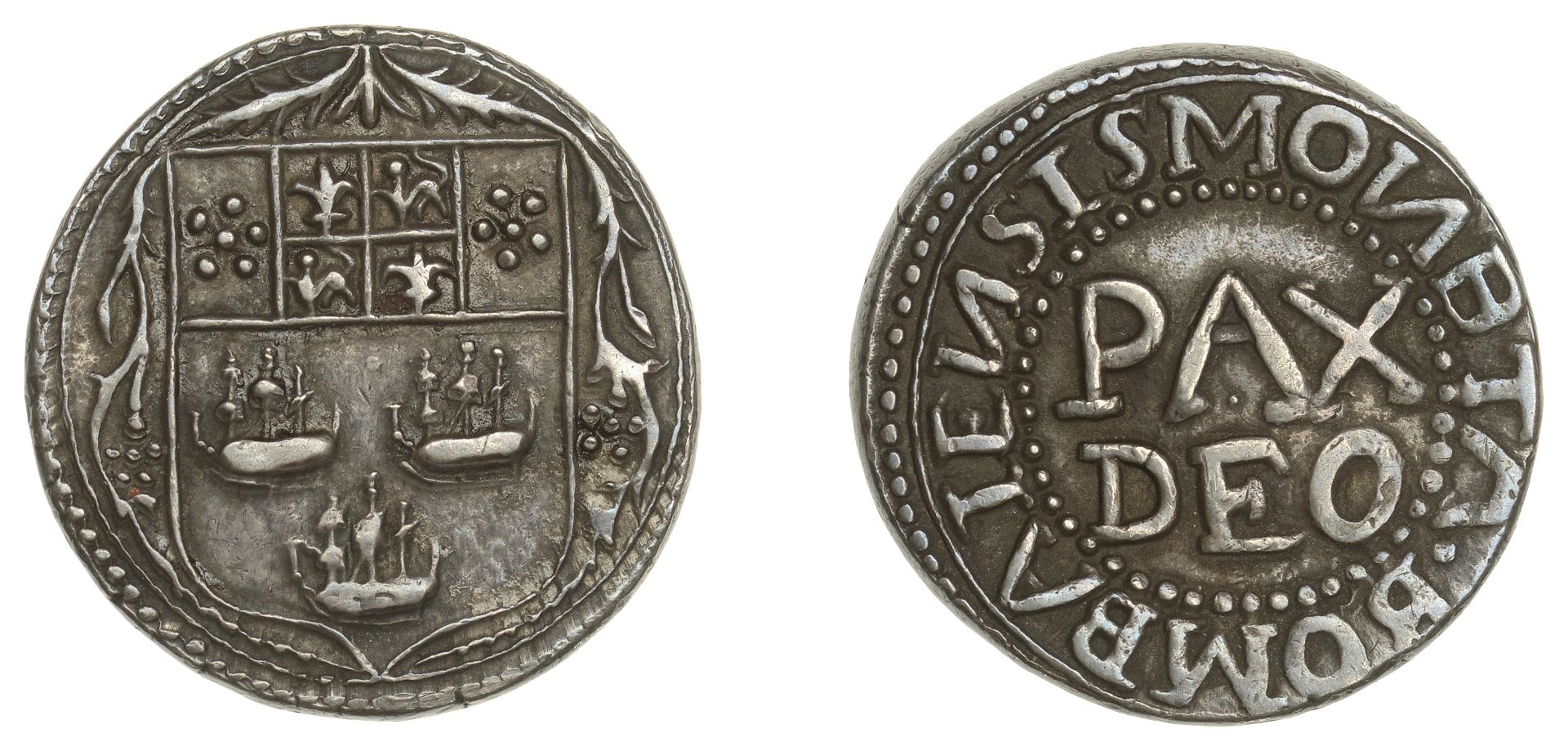 East India Company, Bombay Presidency, Early coinages: English design, silver Anglina, type...