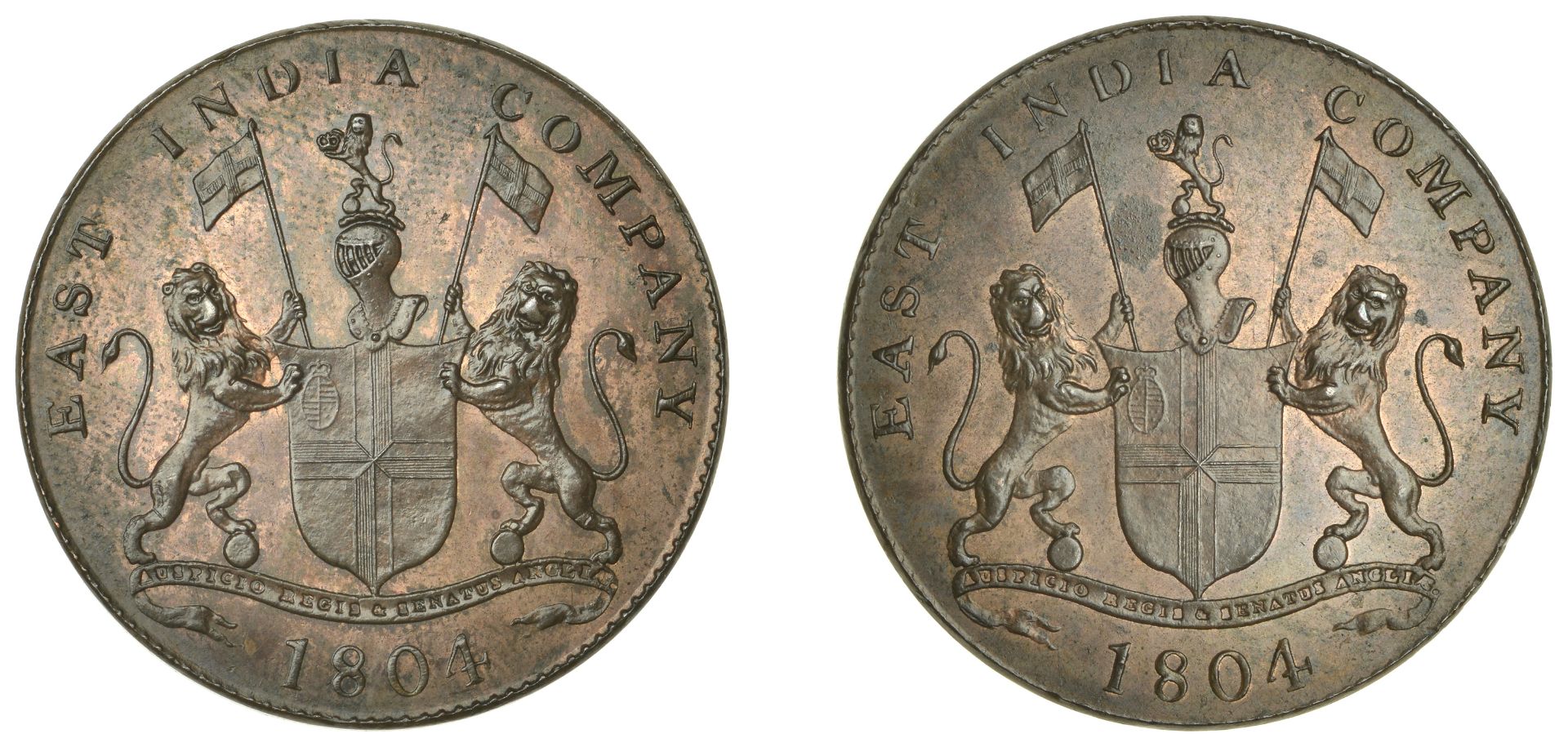 East India Company, Bombay Presidency, European minting, 1804 Soho, copper Double-Pice, 1804...