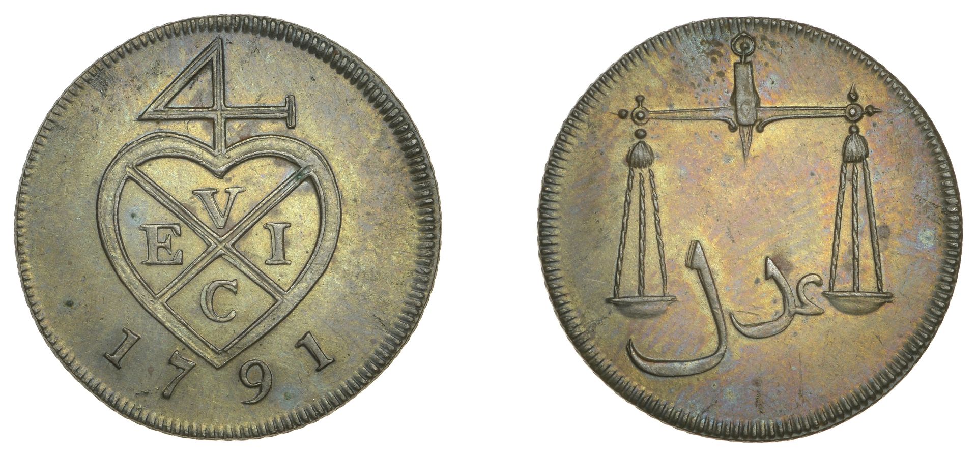 East India Company, Bombay Presidency, European Minting, 1791-4, Soho, copper Half-Pice or 2...