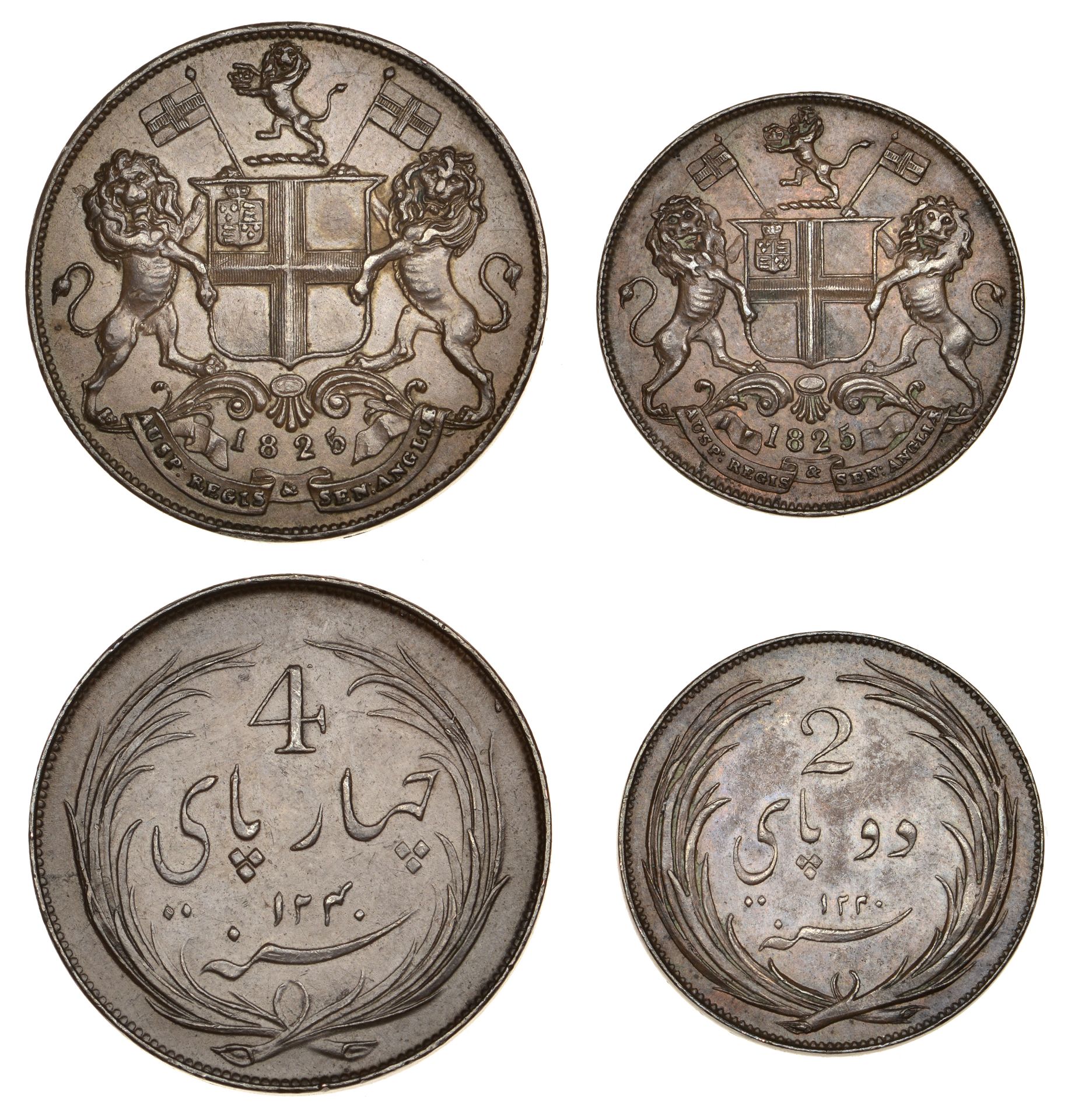 East India Company, Madras Presidency, Later coinages 1812-35, Royal Mint, London, copper 4...