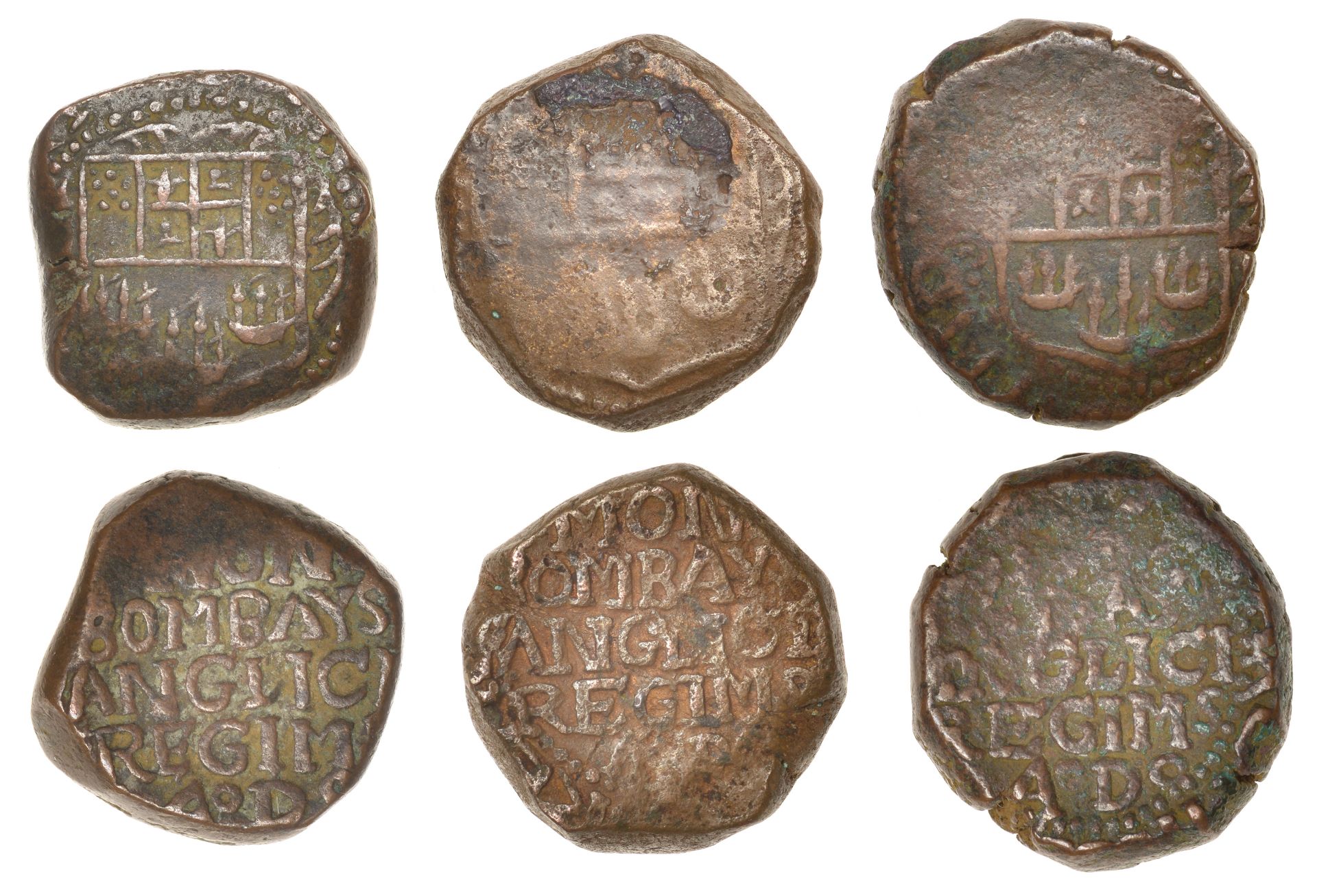 East India Company, Bombay Presidency, Early coinages: English design, copper Copperoons (3)...