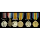 Family group: A Great War Western Front M.M. group of four awarded to Private W. Waring,...