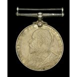 Volunteer Force Long Service Medal, E.VII.R. (4277 Pte. J. Beverley. 5/V.B. Gordon Hdrs.) im...