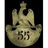 A French Waterloo Shako Plate of the 55th Infantry Regiment c.1812. Imperial Eagle with lau...