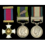 A rare inter-War North-West Frontier 'V.C. Action' D.S.O. group of three awarded to Lieutena...