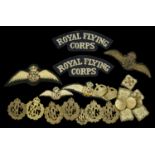 Great War Royal Flying Corps Insignia. A scarce selection of insignia including a gilt embr...