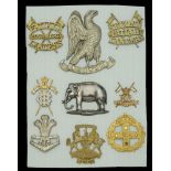 Cavalry Badges. A collection of various cavalry Badges mounted for display, including Patia...