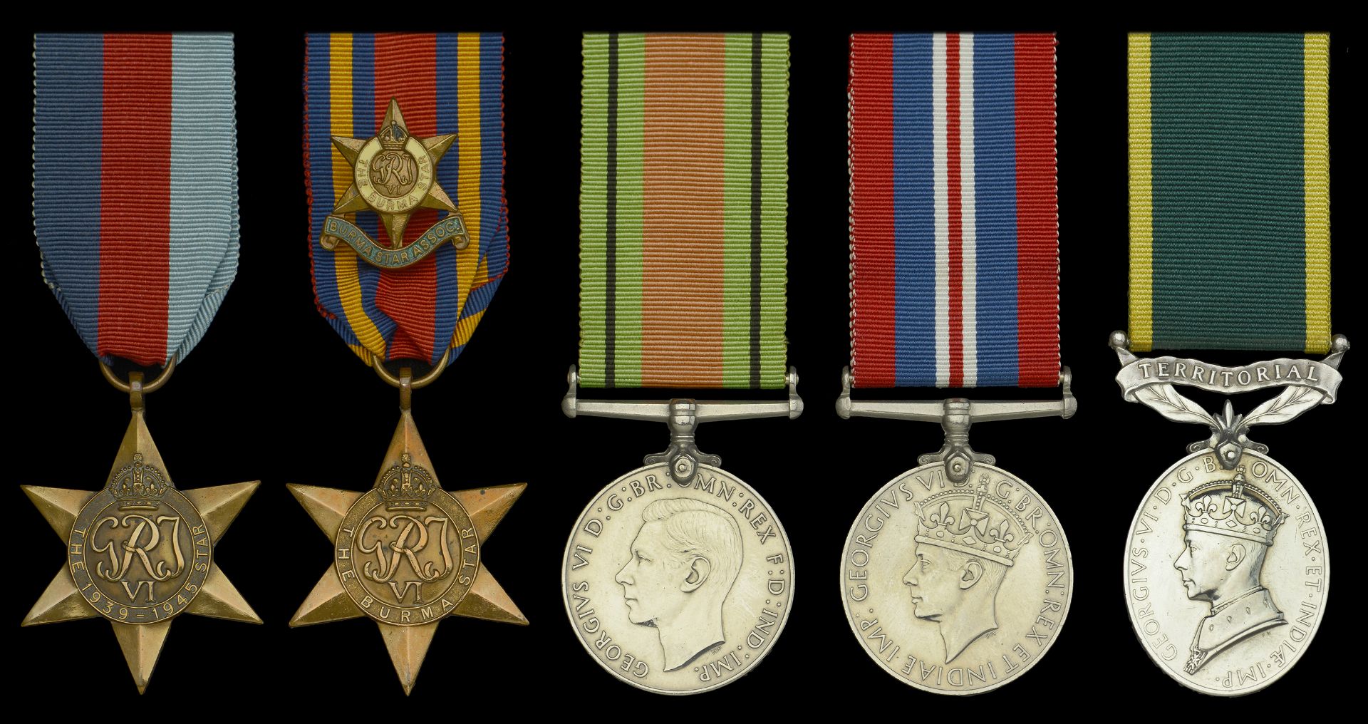 Five: Sergeant D. H. Day, The Buffs 1939-45 Star; Burma Star; Defence and War Medals 1939...