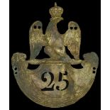 A French Waterloo Shako Plate of the 25th Infantry Regiment, c.1812. Imperial Eagle with la...