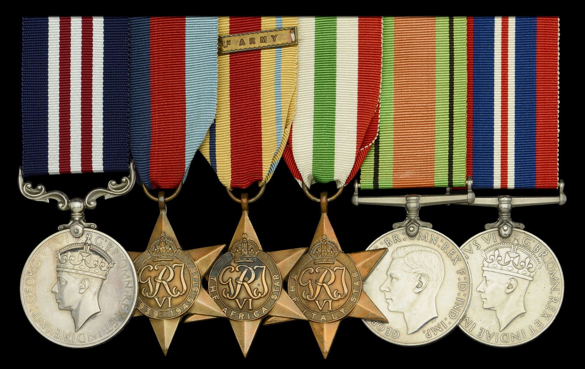 A scarce Second War 'Leros 1943' M.M. group of six awarded to Corporal C. J. White, The Buff...