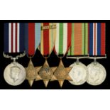 A scarce Second War 'Leros 1943' M.M. group of six awarded to Corporal C. J. White, The Buff...