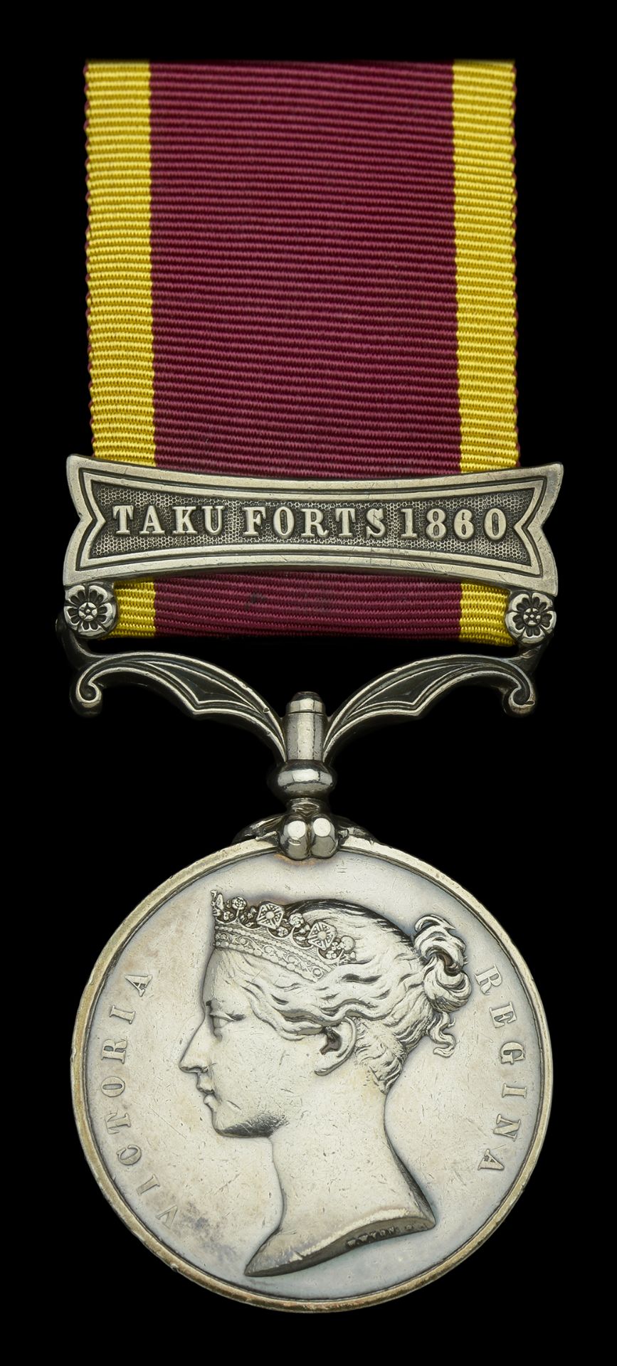 China 1857-60, 1 clasp, Taku Forts 1860 (Danl. Fealy, 1st Bn. 3rd Regt.) officially impresse...