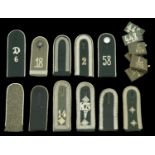 German Second World War Shoulder Boards and Numbered Tabs. Comprising 3 pairs of scarce num...