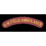 A North Midland Field Ambulance Cloth Shoulder Title. A very scarce cloth shoulder title c....