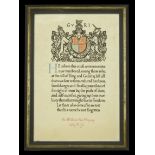 Memorial Scroll 'Pte. William Eric Pheysey 11 Bn. A.I.F.', mounted for display in an un-glaz...