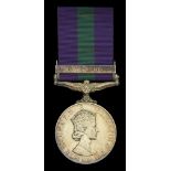 General Service 1918-62, 1 clasp, Cyprus (23530252 Pte. G. Quigley. R. Berks.) light contact...